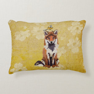 Fox & Little Gold Bird Pillow Decoratief Kussen