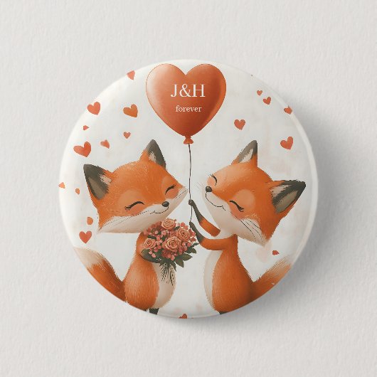 Fox Love Design met aanpasbare initiƫlen Ronde Button 5,7 Cm (Voorkant)