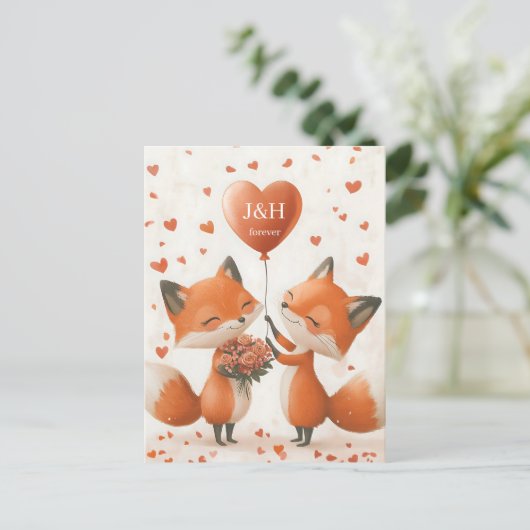 Fox Love Design met  Initialen Briefkaart (Staand voorkant)