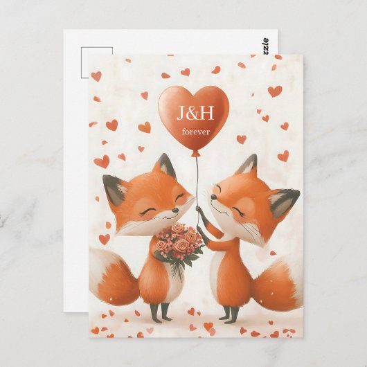 Fox Love Design met Initialen Briefkaart (Voorkant / Achterkant)