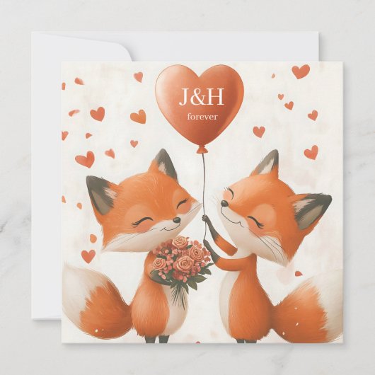 Fox Love Design met Initialen Feestdagenkaart (Voorkant)