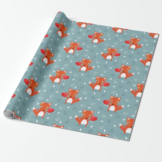 Fox Love Pattern Cadeaupapier (Uitgerold)