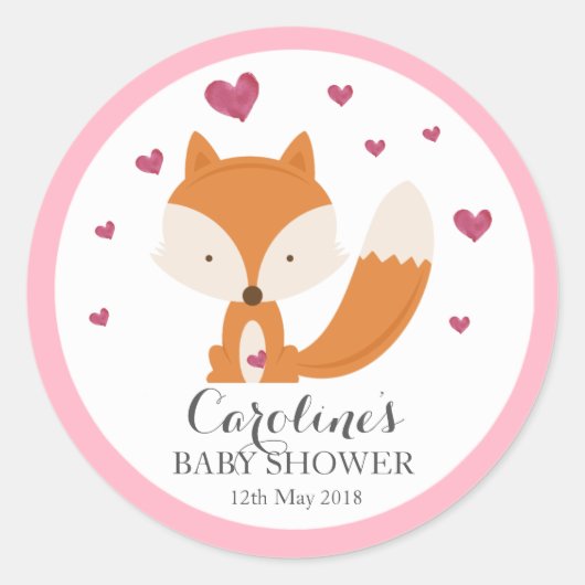 Fox Love Roze Baby shower Sticker  (Voorkant)
