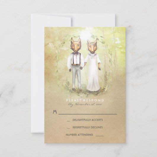 Fox Love Wedding RSVP Kaarten (Voorkant)