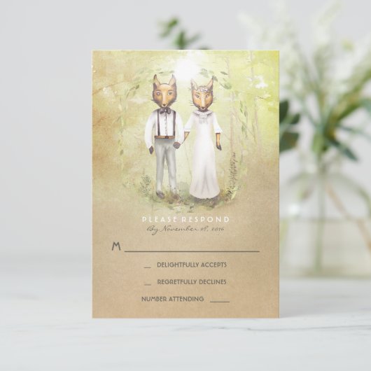 Fox Love Wedding RSVP Kaarten (Staand voorkant)