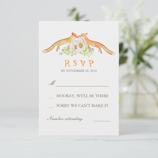 Fox Love Wedding RSVP Kaarten (Staand voorkant)