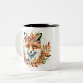 Fox Lover Autum/Herfst boslandmonogram Verjaardag Tweekleurige Koffiemok (Voorkant links)