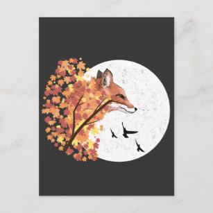 Fox Lover Autumn Moon Tree Animal Forest Natuur Briefkaart