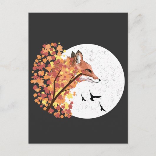 Fox Lover Autumn Moon Tree Animal Forest Natuur Briefkaart (Voorkant)
