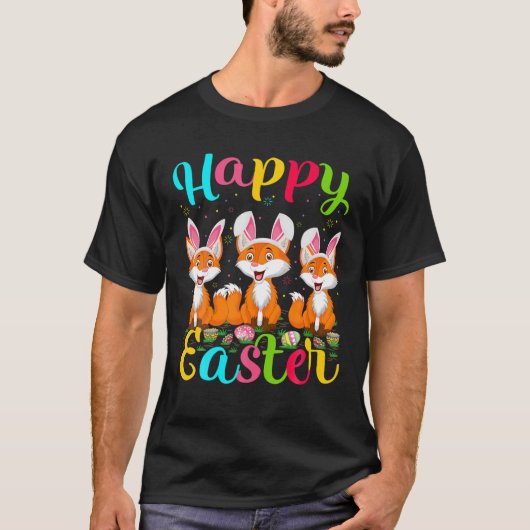 Fox Lover Funny Easter Bunny Fox Happy Pasen T-shirt (Voorkant)
