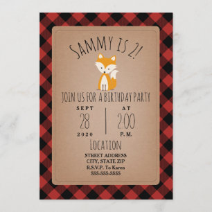 Fox Lumberjack Plaid Verjaardagsfeest Kaart