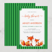 Fox Mama and Baby Shower Green Stripes Cute Kaart (Voorkant / Achterkant)
