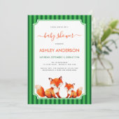 Fox Mama and Baby Shower Green Stripes Cute Kaart (Staand voorkant)