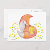 Fox mama Baby Briefkaart Red Fox Waterverf Art Car (Voorkant / Achterkant)