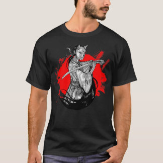 Fox masker samurai girl afbeelding op rode achterg t-shirt