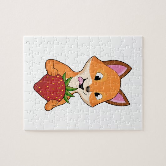 Fox met aardbei legpuzzel (Horizontaal)