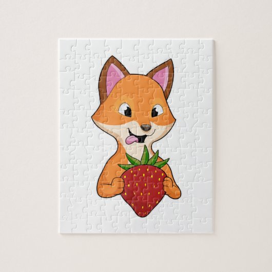 Fox met aardbei legpuzzel (Verticaal)
