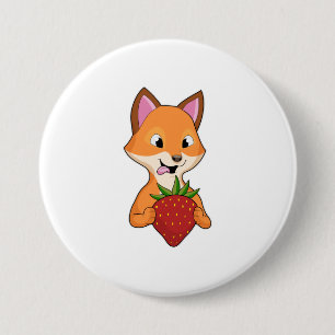 Fox met aardbei ronde button 7,6 cm