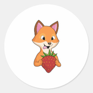 Fox met aardbei ronde sticker