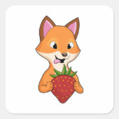 Fox met aardbei vierkante sticker (Voorkant)