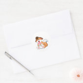 Fox met aardbeienijsroom ronde sticker (Envelop)
