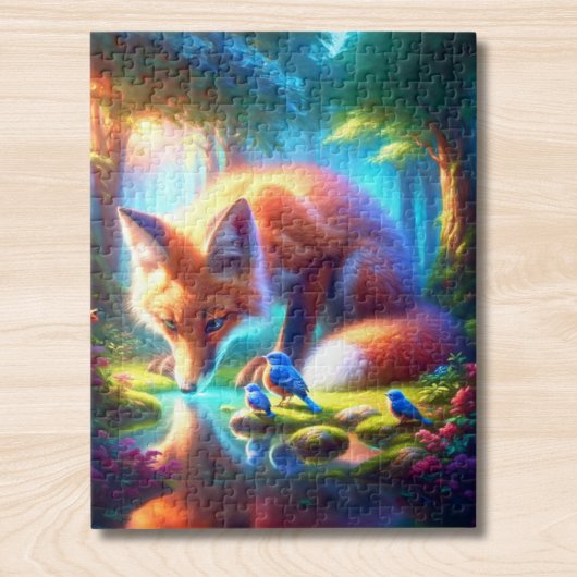 Fox met Amerikaanse Robins in Bos Legpuzzel