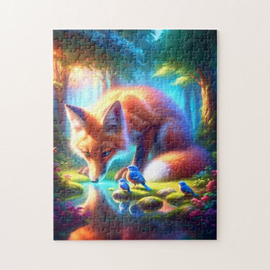 Fox met Amerikaanse Robins in Bos Legpuzzel (Verticaal)