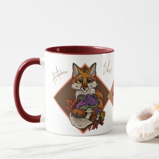Fox met Autumn Toadstools Mok (Met donut)