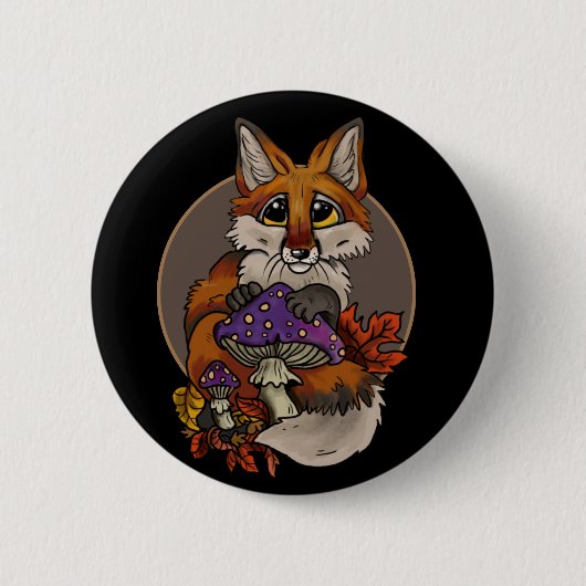 Fox met Autumn Toadstools Ronde Button 5,7 Cm (Voorkant)