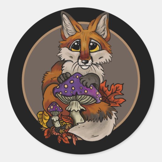 Fox met Autumn Toadstools Ronde Sticker (Voorkant)