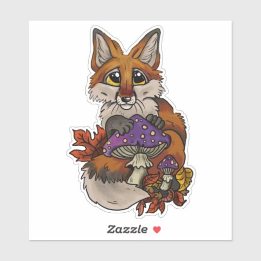 Fox met Autumn Toadstools Sticker (Vel)