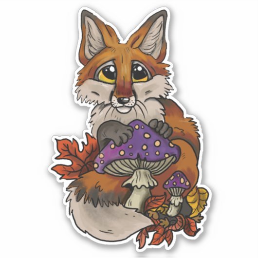 Fox met Autumn Toadstools Sticker (Voorkant)