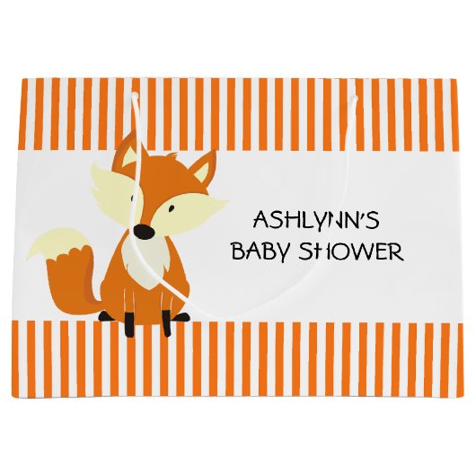 Fox met Baby shower van Oranje en witte strepen Groot Cadeauzakje (Voorkant)