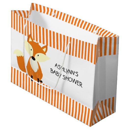 Fox met Baby shower van Oranje en witte strepen Groot Cadeauzakje (Voorkant Gekanteld)