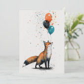 Fox met ballon en Pet-platte Wenskaart van partije Bedankkaart (Staand voorkant)