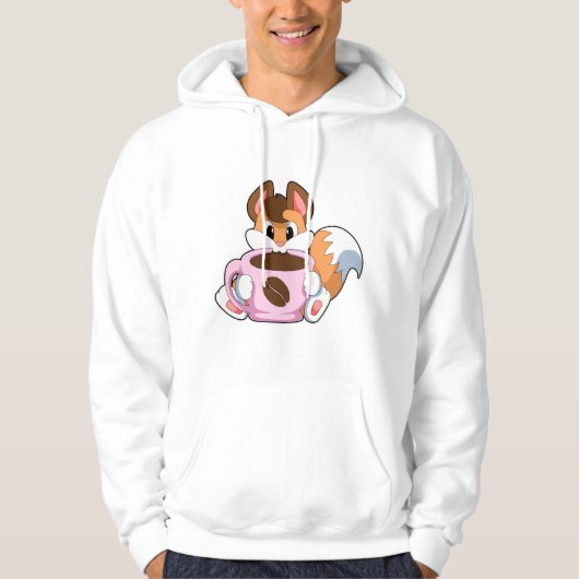 Fox met beker koffie hoodie (Voorkant)