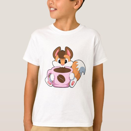 Fox met beker koffie t-shirt (Voorkant)