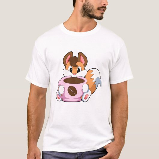 Fox met beker koffie t-shirt (Voorkant)