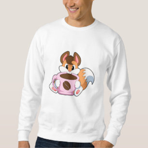 Fox met beker koffie trui