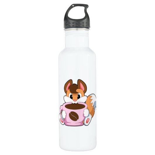 Fox met beker koffie waterfles  (Voorkant)
