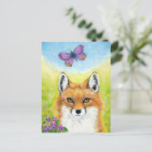 Fox met briefkaart van de vlinder (Staand voorkant)