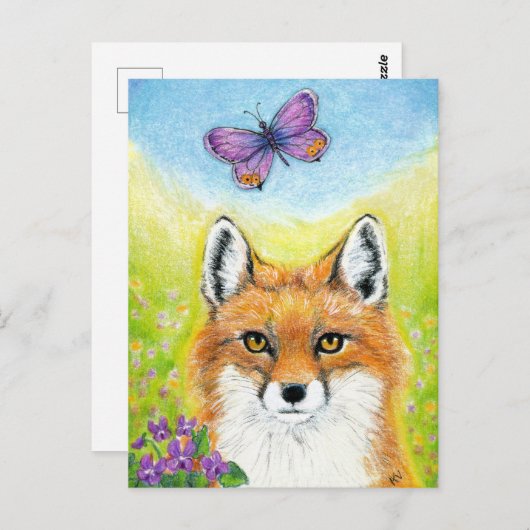 Fox met briefkaart van de vlinder (Voorkant / Achterkant)