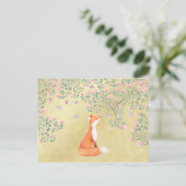 Fox met Butterflies en Roze bloemen Briefkaart (Staand voorkant)