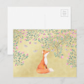 Fox met Butterflies en Roze bloemen Briefkaart (Voorkant / Achterkant)