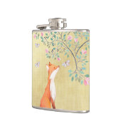 Fox met Butterflies en Roze bloemen Heupfles (Links)