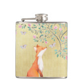 Fox met Butterflies en Roze bloemen Heupfles (Voorkant)