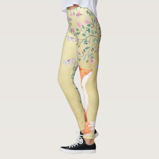 Fox met Butterflies en Roze bloemen Leggings (Links)