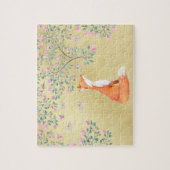 Fox met Butterflies en Roze bloemen Legpuzzel (Verticaal)