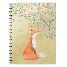 Fox met Butterflies en Roze bloemen Notitieboek