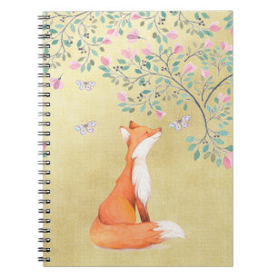 Fox met Butterflies en Roze bloemen Notitieboek